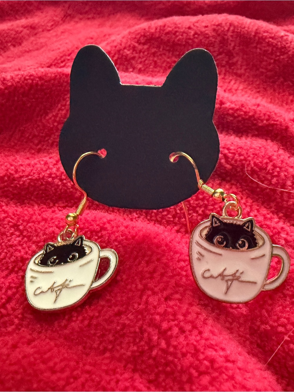 Gold Cat-in-Cup Earrings CATS AND COFFEE